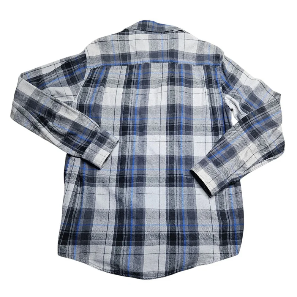 Men's Faded Glory Medium Blue Grey White Long Sleeve Flannel Shirt